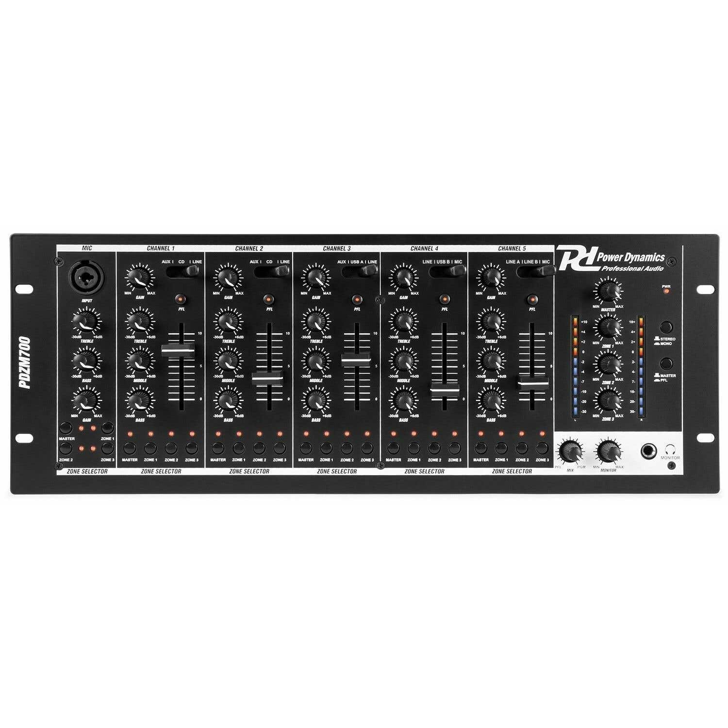 Power Dynamics PDZM700 installatiemixer met 4 zones